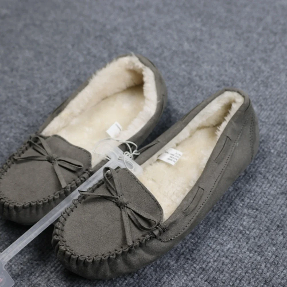 Cat‎ & Jack Slippers Shoes Girls Size 4 Gray Moccasin Faux Fur Lined Bow CADI